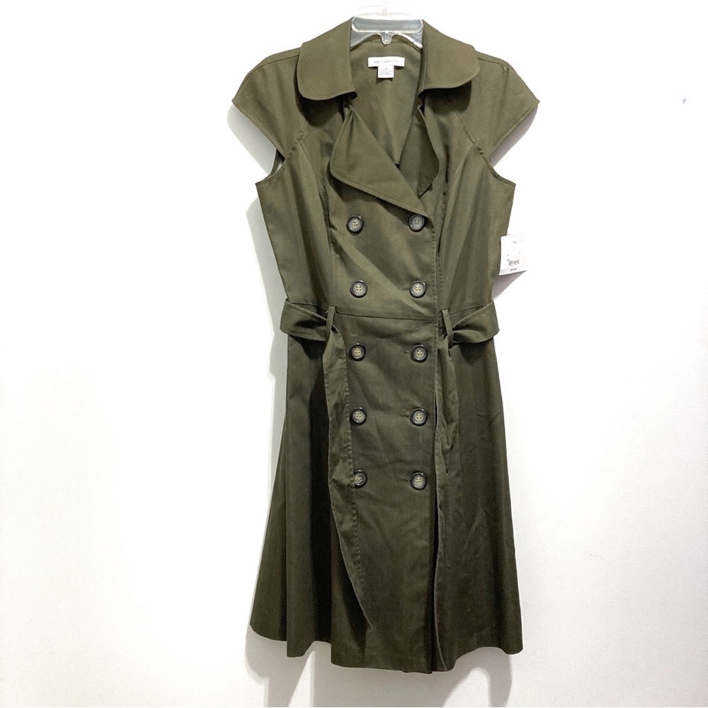 NEW Liz Claiborne Deep Olive Green Safari Trench Utility Sleeveless Dress